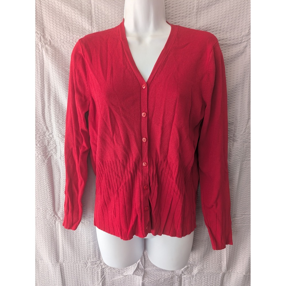 Vintage Worthington Red Ribbed Knit Button Front Cardigan Sweater V-Neck Medium